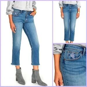 Johnny Was Embroidered The Cropped Boyfriend Jeans Women's 29 Frayed Hem Relaxed